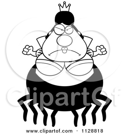 Cartoon Of A Black And White Mad Chubby Spider Queen - Vector Clipart by Cory Thoman