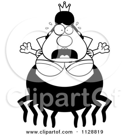Cartoon Of A Black And White Scared Chubby Spider Queen - Vector Clipart by Cory Thoman