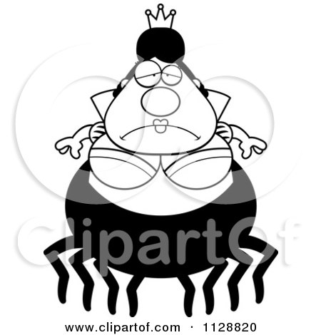 Cartoon Of A Black And White Depressed Chubby Spider Queen - Vector Clipart by Cory Thoman
