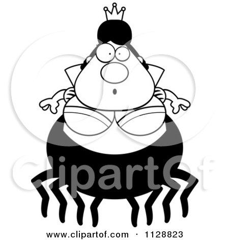 Cartoon Of A Black And White Surprised Chubby Spider Queen - Vector Clipart by Cory Thoman