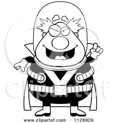 Cartoon Of A Black And White Chubby Male Villain With An Idea - Vector Clipart by Cory Thoman