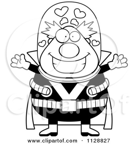 Cartoon Of A Black And White Happy Chubby Male Villain Wanting A Hug - Vector Clipart by Cory Thoman