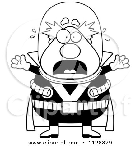 Cartoon Of A Black And White Panicking Chubby Male Villain - Vector Clipart by Cory Thoman