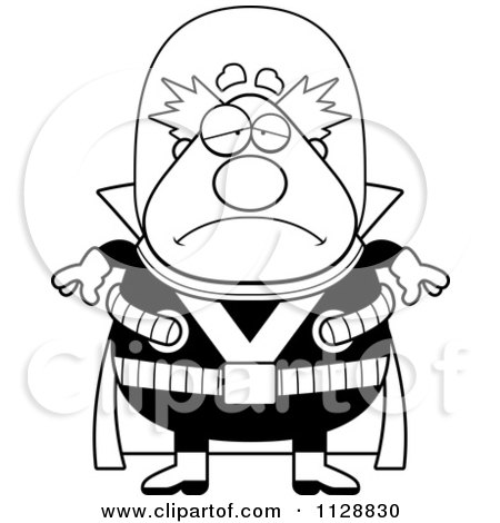 Cartoon Of A Black And White Depressed Chubby Male Villain - Vector Clipart by Cory Thoman