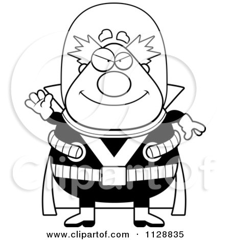 Cartoon Of A Black And White Waving Chubby Male Villain - Vector Clipart by Cory Thoman