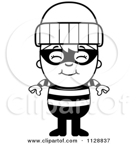 Cartoon Of A Black And White Happy Robber Boy - Vector Clipart by Cory Thoman