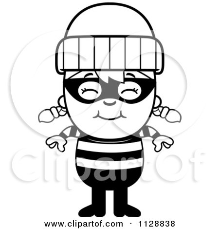 Cartoon Of A Black And White Happy Robber Girl - Vector Clipart by Cory Thoman