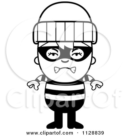 Cartoon Of A Black And White Angry Robber Boy - Vector Clipart by Cory Thoman