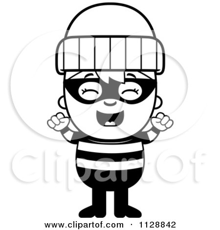 Cartoon Of A Black And White Cheering Robber Boy - Vector Clipart by Cory Thoman