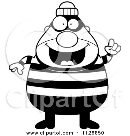 Cartoon Of A Black And White Happy Chubby Burglar Or Robber Man With An Idea - Vector Clipart by Cory Thoman