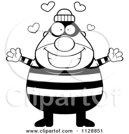 Cartoon Of A Black And White Happy Chubby Burglar Or Robber Man Wanting A Hug - Vector Clipart by Cory Thoman