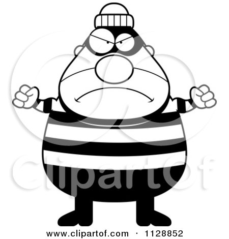 Cartoon Of A Black And White Angry Chubby Burglar Or Robber Man - Vector Clipart by Cory Thoman