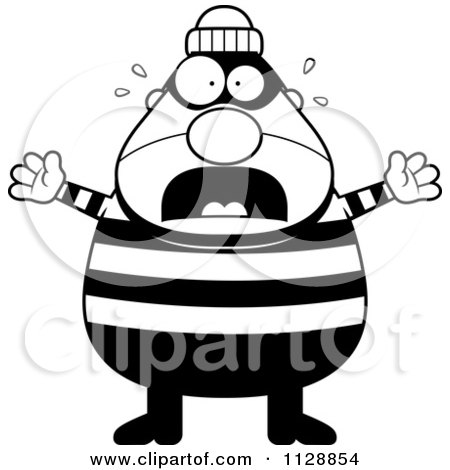 Cartoon Of A Black And White Scared Chubby Burglar Or Robber Man - Vector Clipart by Cory Thoman