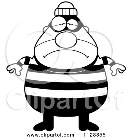 Cartoon Of A Black And White Depressed Chubby Burglar Or Robber Man - Vector Clipart by Cory Thoman