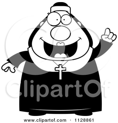 Cartoon Of A Black And White Nun In Her Habit With An Idea - Vector Clipart by Cory Thoman