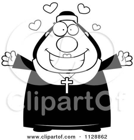 Cartoon Of A Black And White Loving Nun In Her Habit - Vector Clipart by Cory Thoman