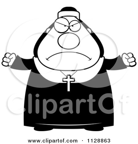 Cartoon Of A Black And White Angry Nun In Her Habit - Vector Clipart by Cory Thoman