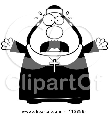 Cartoon Of A Black And White Frightened Nun In Her Habit - Vector Clipart by Cory Thoman
