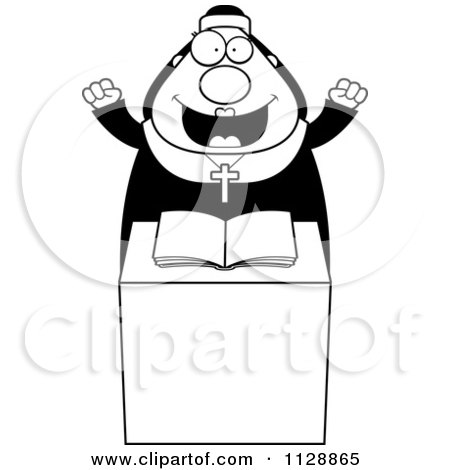 Cartoon Of A Black And White Happy Nun At The Pulpit In Her Habit - Vector Clipart by Cory Thoman