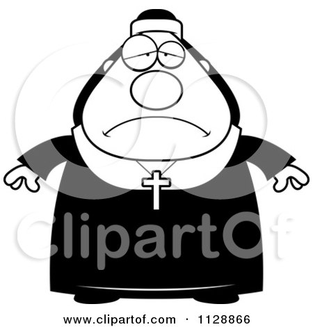 Cartoon Of A Black And White Depressed Nun In Her Habit - Vector Clipart by Cory Thoman