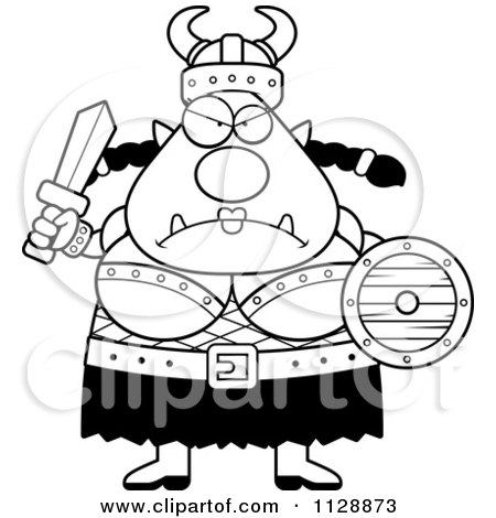 Cartoon Of A Black And White Chubby Angry Ogre Woman - Vector Clipart by Cory Thoman