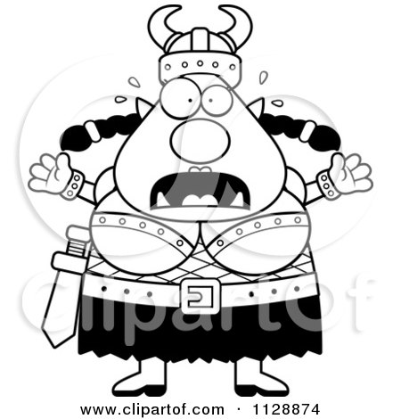 Cartoon Of A Black And White Chubby Ogre Woman With Open Arms - Vector Clipart by Cory Thoman