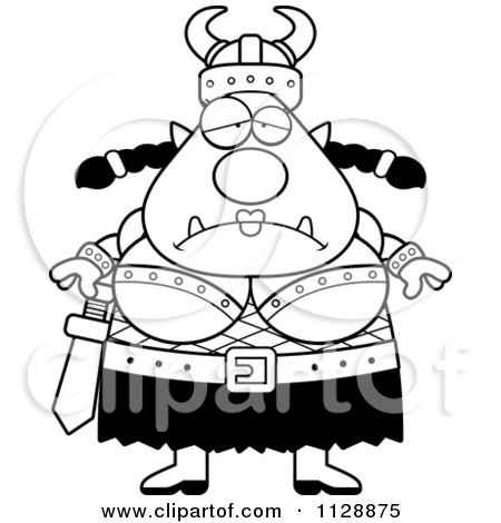 Cartoon Of A Black And White Chubby Depressed Ogre Woman - Vector Clipart by Cory Thoman