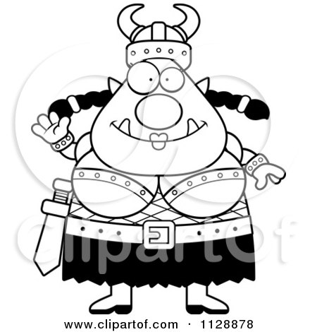 Cartoon Of A Black And White Chubby Ogre Woman - Vector Clipart by Cory Thoman