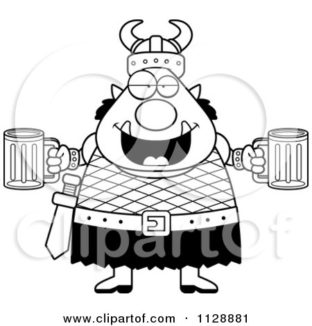 Cartoon Of A Black And White Chubby Ogre Man With Beer - Vector Clipart by Cory Thoman