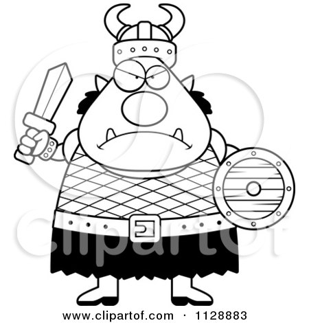 Cartoon Of A Black And White Chubby Angry Ogre Man - Vector Clipart by Cory Thoman