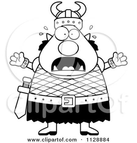 Cartoon Of A Black And White Chubby Scared Ogre Man - Vector Clipart by Cory Thoman