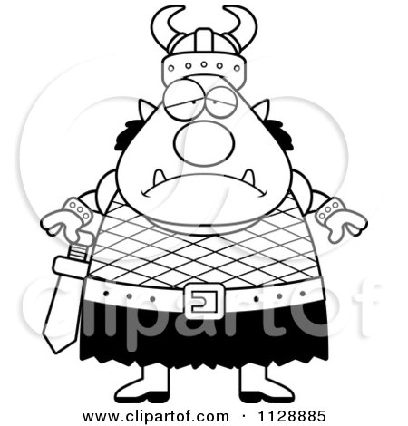Cartoon Of A Black And White Chubby Depressed Ogre Man - Vector Clipart by Cory Thoman