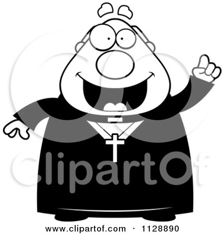Cartoon Of A Black And White Priest With An Idea - Vector Clipart by Cory Thoman