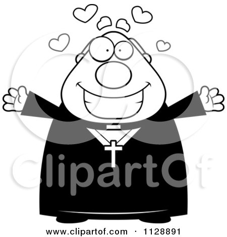 Cartoon Of A Black And White Loving Priest - Vector Clipart by Cory Thoman
