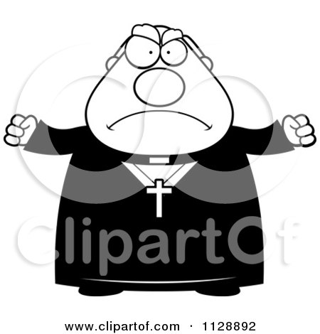 Cartoon Of A Black And White Angry Priest - Vector Clipart by Cory Thoman