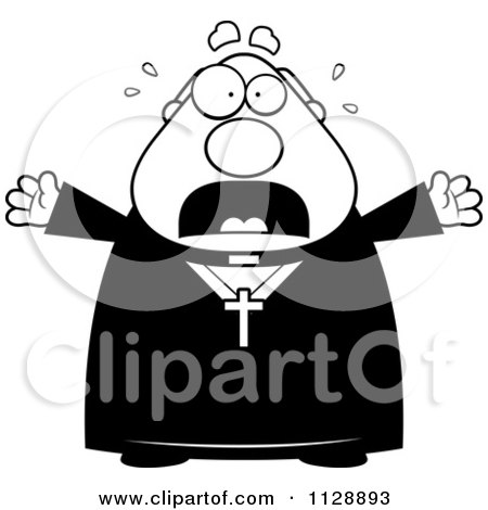 Cartoon Of A Black And White Frightened Priest - Vector Clipart by Cory Thoman