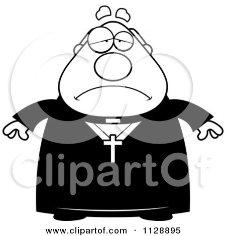 Cartoon Of A Black And White Depressed Priest - Vector Clipart by Cory Thoman