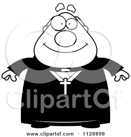 Cartoon Of A Black And White Happy Priest - Vector Clipart by Cory Thoman