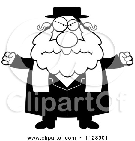 Cartoon Of A Black And White Angry Rabbi - Vector Clipart by Cory Thoman