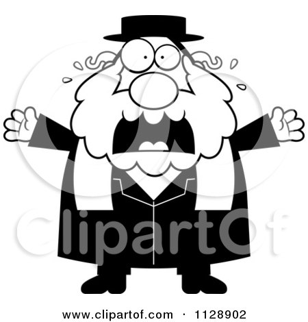 Cartoon Of A Black And White Frightened Rabbi - Vector Clipart by Cory Thoman
