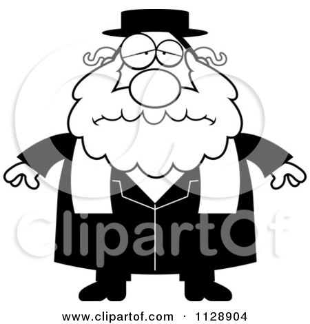 Cartoon Of A Black And White Depressed Rabbi - Vector Clipart by Cory Thoman