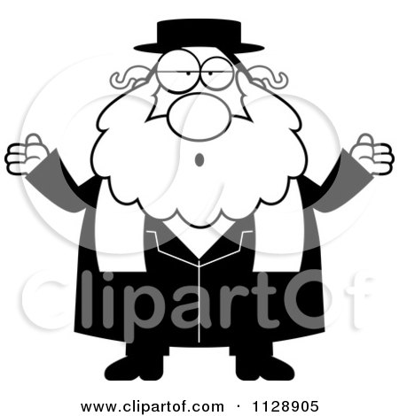 Cartoon Of A Black And White Careless Shrugging Rabbi - Vector Clipart by Cory Thoman