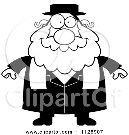 Cartoon Of A Black And White Happy Rabbi - Vector Clipart by Cory Thoman