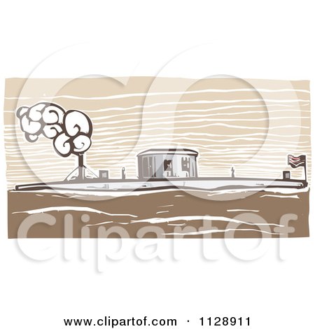 Clipart Of A Woodcut Of The USS Monitor Ship - Royalty Free Vector Illustration by xunantunich
