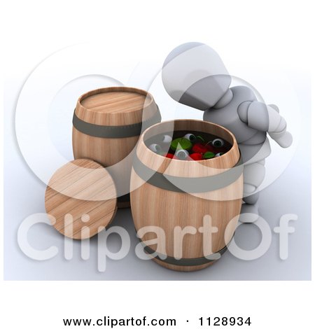Clipart Of A 3d Halloween White Character Bobbing For Apples And Eyeballs - Royalty Free CGI Illustration by KJ Pargeter