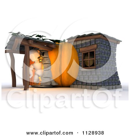Clipart Of A 3d White Character In A Pumpkin Home - Royalty Free CGI Illustration by KJ Pargeter