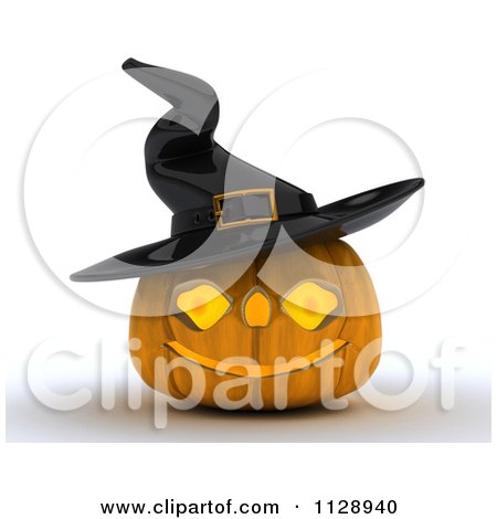 Clipart Of A 3d Carved Witch Halloween Jackolantern Pumpkin - Royalty Free CGI Illustration by KJ Pargeter