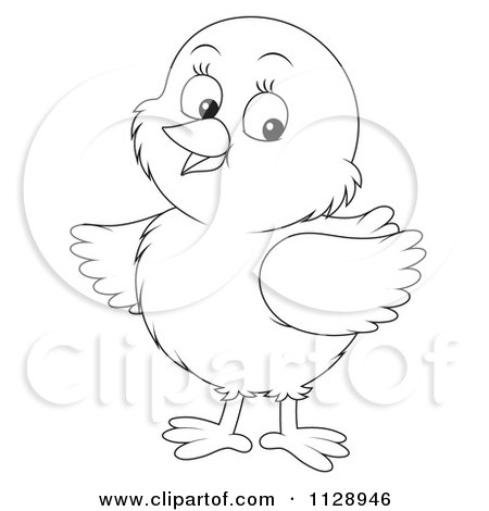 Cartoon Of An Outlined Cute Chick Looking To The Side - Royalty Free Clipart by Alex Bannykh