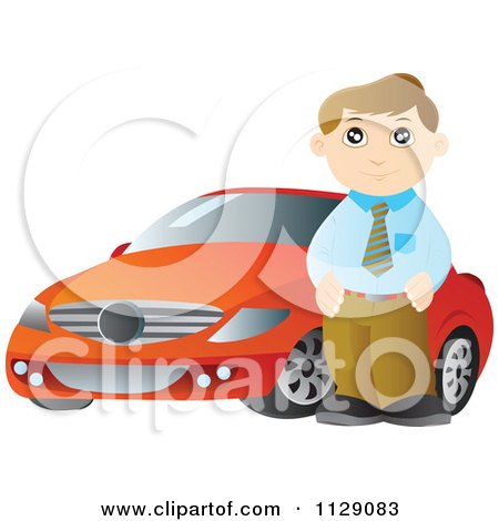 Cartoon Of A Man Standing Beside A Red Car - Royalty Free Vector Clipart by YUHAIZAN YUNUS