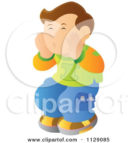 Cartoon Of A Boy Covering His Mouth And Hollering - Royalty Free Vector Clipart by YUHAIZAN YUNUS